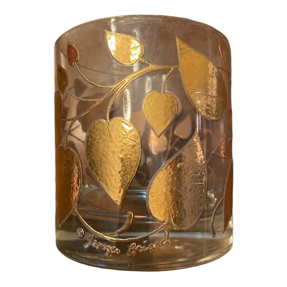 Georges Briard Signed Mid-Century Golden Leaves 22K Gold Rocks Glass MCM